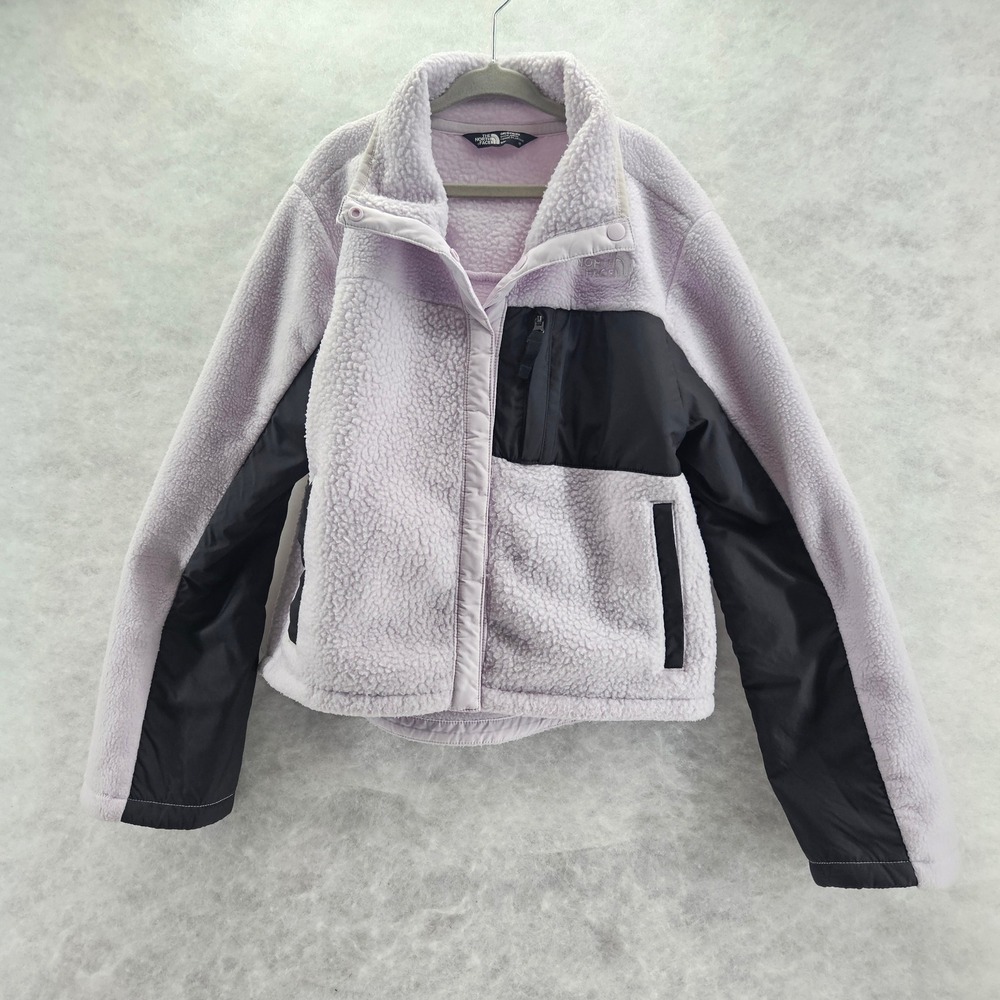 The North Face Girls Fleece Jacket Periwinkle Black Button Up Lightweight Med 10